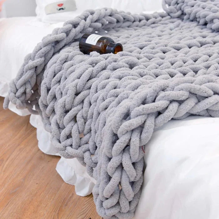 Chenille Chunky Stickad Filt, Tjock Kabelstickad Pläd för Soffa Säng