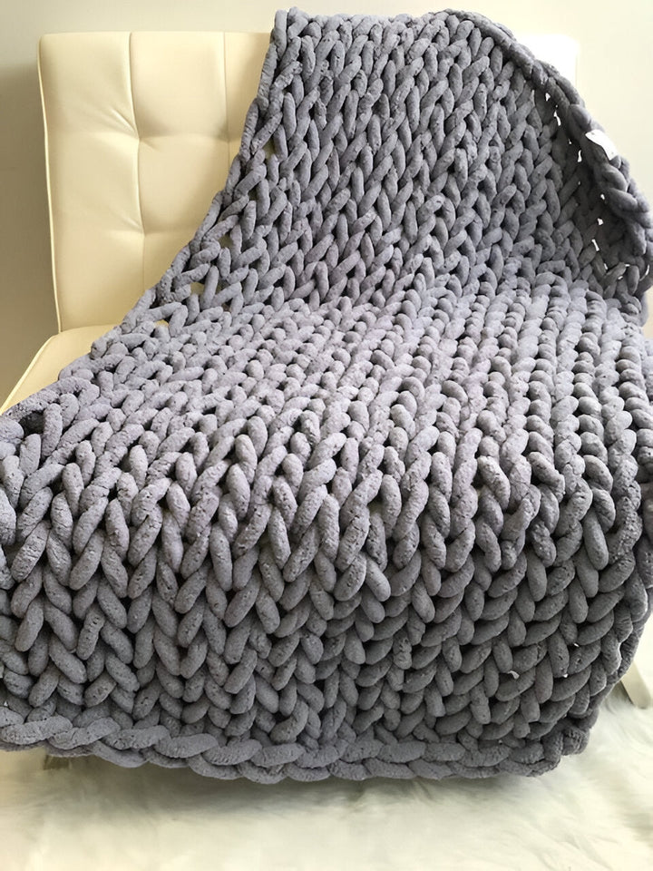 Chenille Chunky Stickad Filt, Tjock Kabelstickad Pläd för Soffa Säng