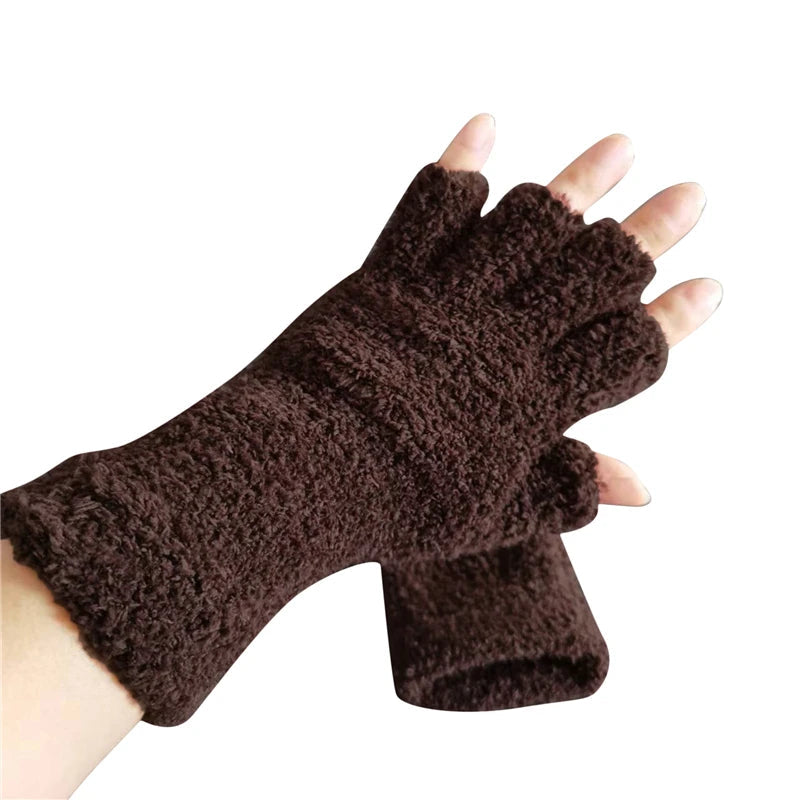 Vinterkomfort Stickade Halvfingerhandskar