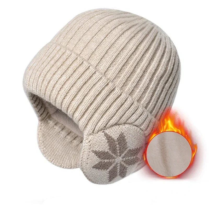 Unisex Vinter Stickad Mössa med Öronskydd