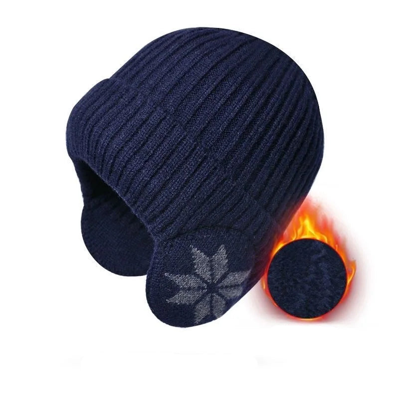 Unisex Vinter Stickad Mössa med Öronskydd