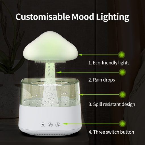 2-i-1 Skrivbordslampa Luftfuktare Regnmoln Aromaterapi Eterisk Olja Zen Diffuser &amp; Regnande Moln Nattlampa Svamp Lampa