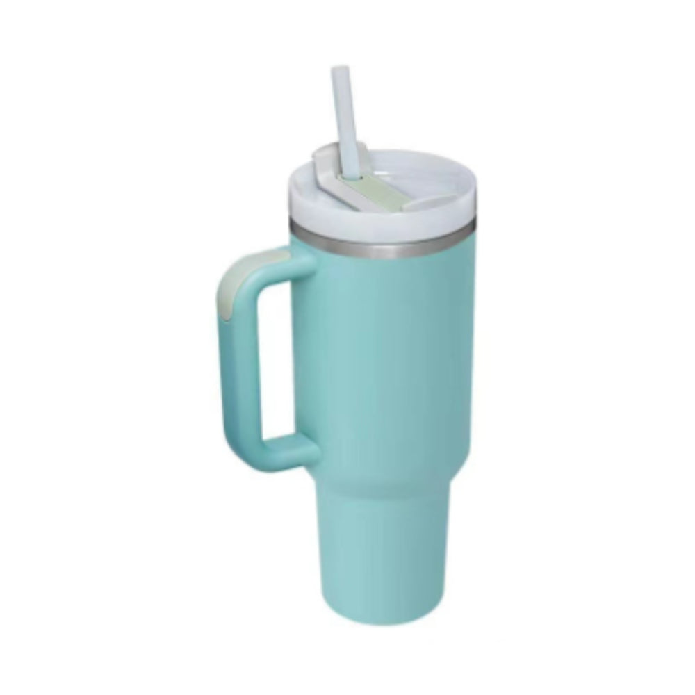 Termosmugg 1200 ml med handtag och sugrör, rostfritt stål, läckagesäker