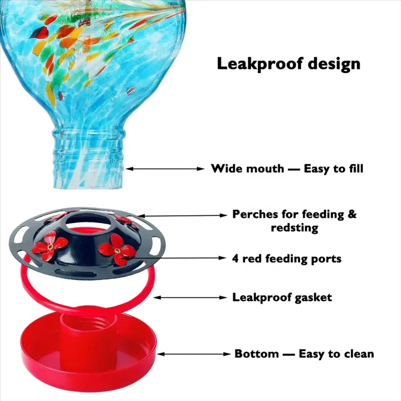 Handblåst glas hängande fågelmatare