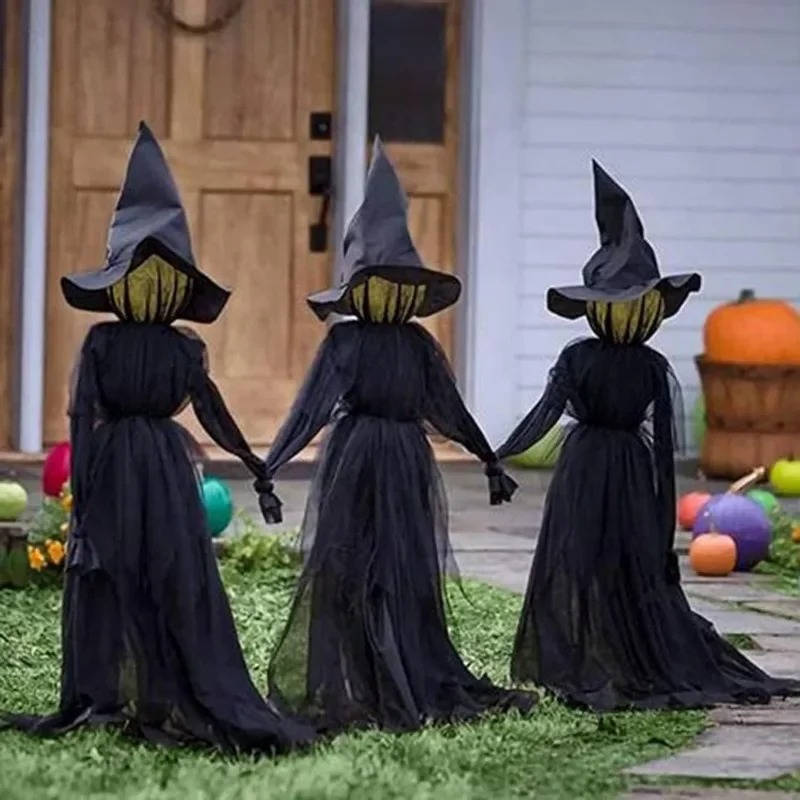3PCS Inomhus- och Utomhus Halloween Dekorationer - Ljudaktiverad Häxa som Håller Händer