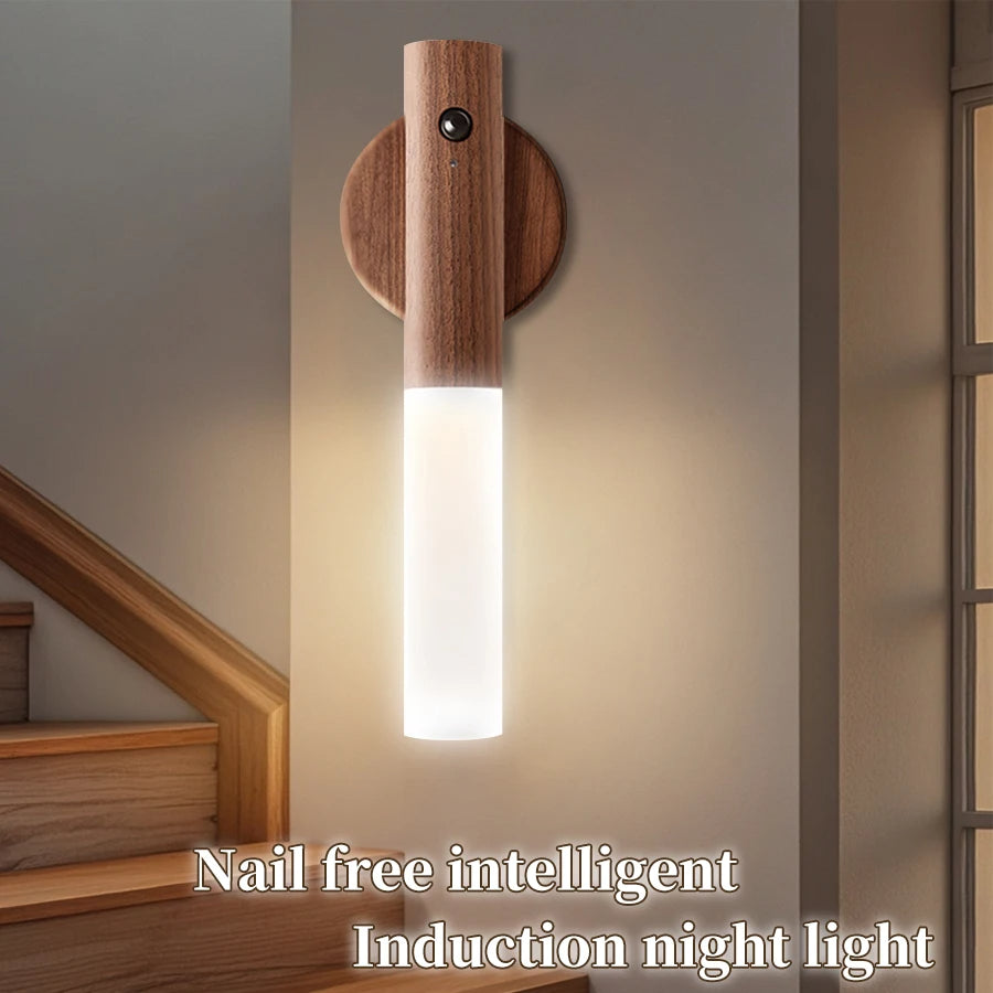 Träådrad Rörelsesensor Nattlampa med Magnetisk Bas