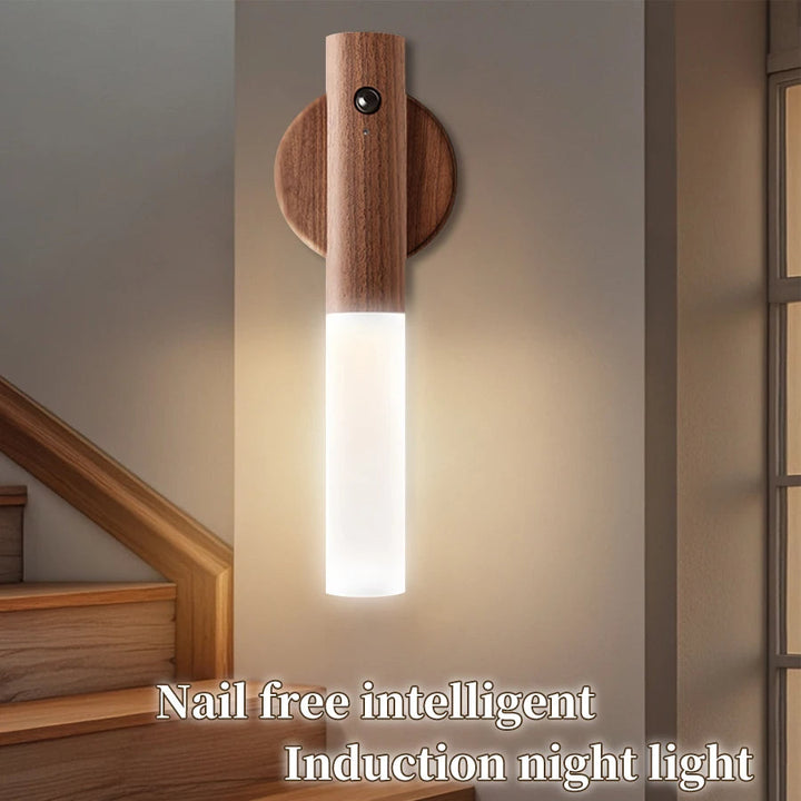 Träådrad Rörelsesensor Nattlampa med Magnetisk Bas