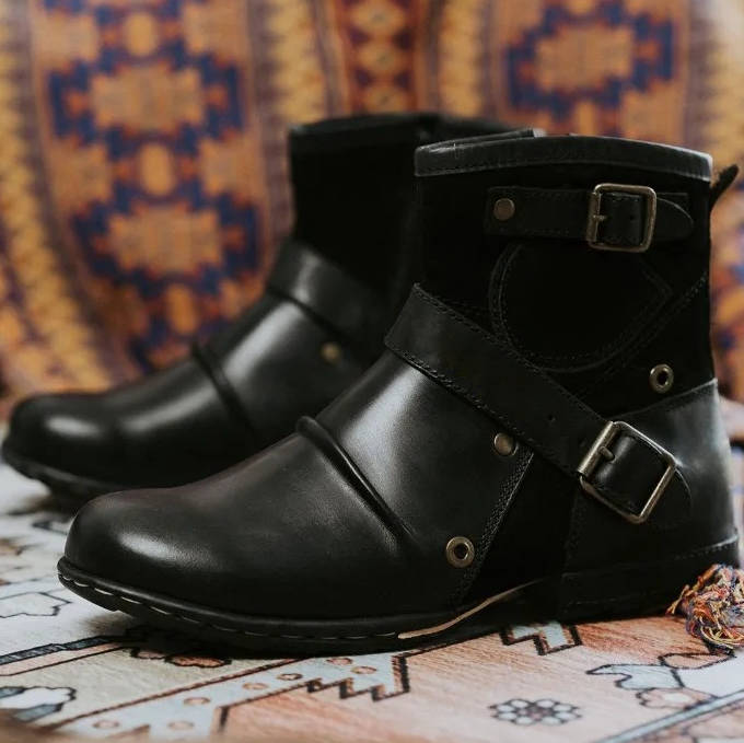 Herrens Vintage Stil Spännbara Ankelstövlar