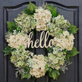 Grön Hortensia Krans Med Hej Skylt