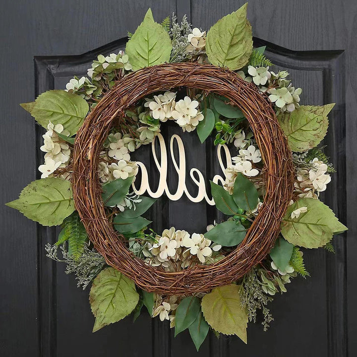 Grön Hortensia Krans Med Hej Skylt