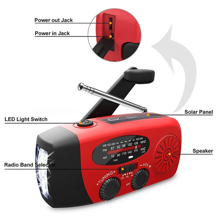 Multifunktionell Handvev Nödradio med Powerbank &amp; Ficklampa