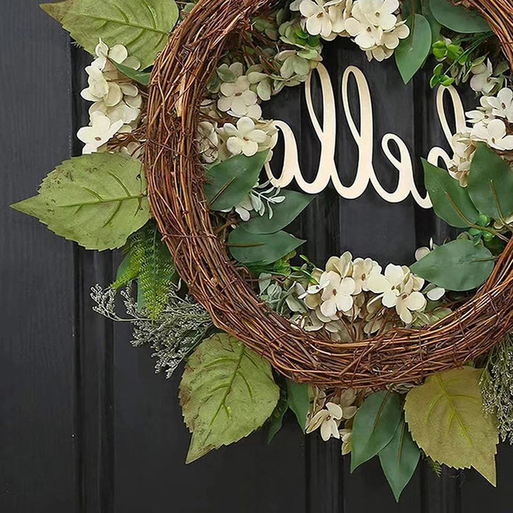 Grön Hortensia Krans Med Hej Skylt
