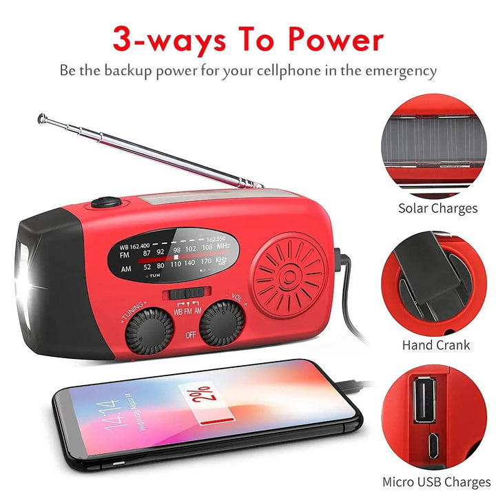 Multifunktionell Handvev Nödradio med Powerbank &amp; Ficklampa