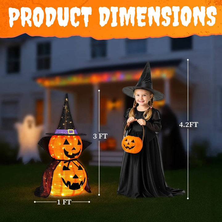 2 Pcs 3ft Halloween Fällbar Belyst In/Utomhus Pumpa Trädgårdsdekoration