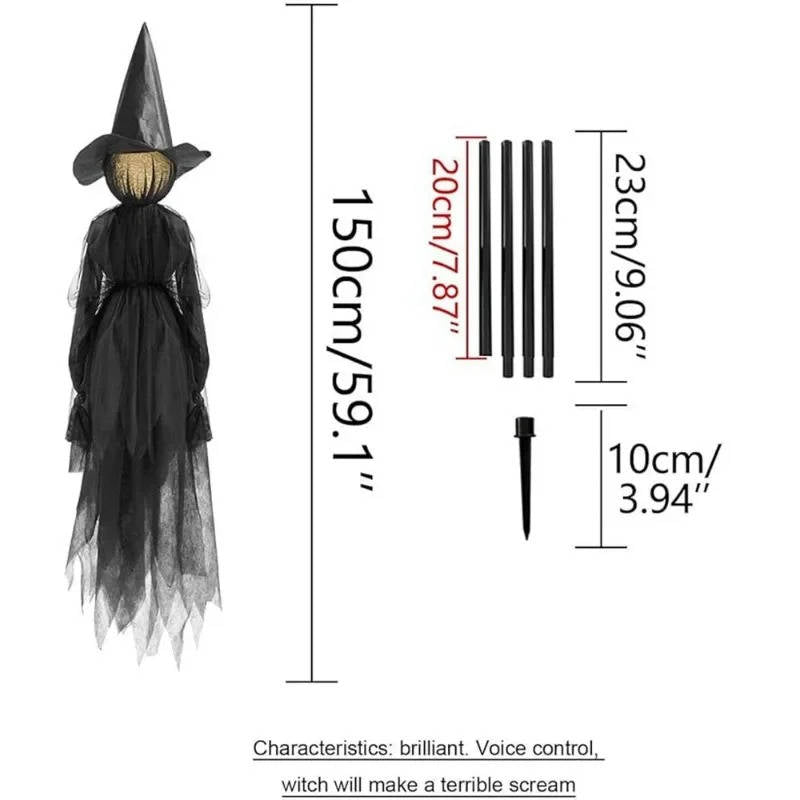 3PCS Inomhus- och Utomhus Halloween Dekorationer - Ljudaktiverad Häxa som Håller Händer