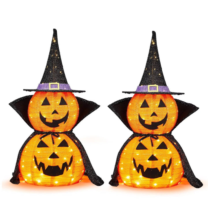 2 Pcs 3ft Halloween Fällbar Belyst In/Utomhus Pumpa Trädgårdsdekoration