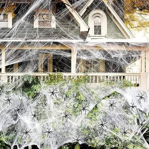 200 Kvm Spindelnät Halloween Dörrdekorationer Med Falska Spindlar