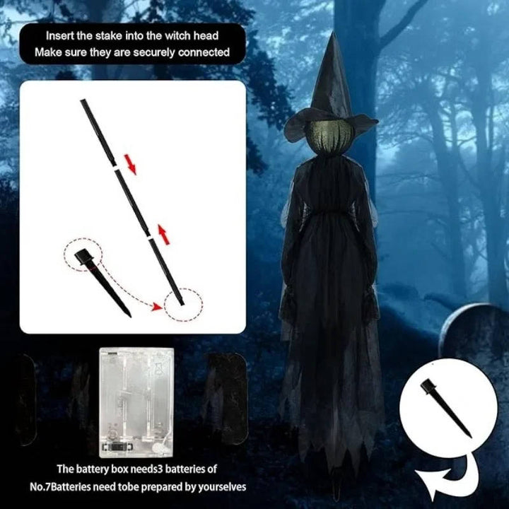 3PCS Inomhus- och Utomhus Halloween Dekorationer - Ljudaktiverad Häxa som Håller Händer