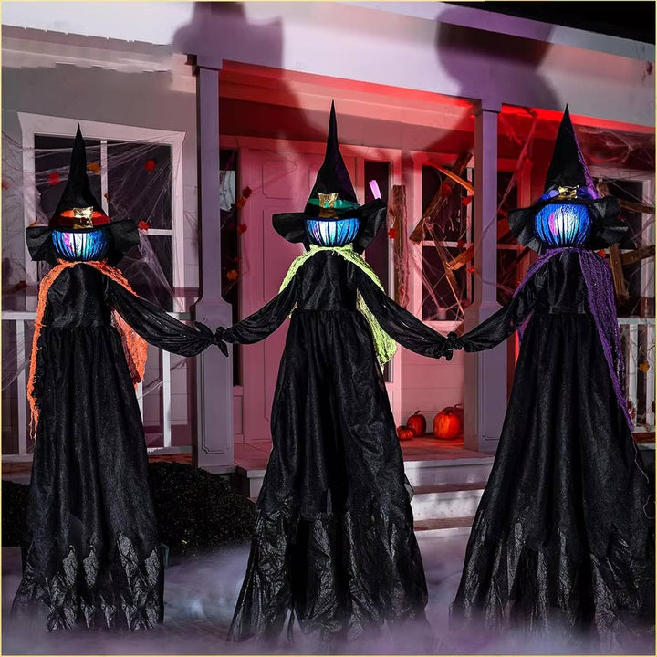 3PCS Inomhus- och Utomhus Halloween Dekorationer - Ljudaktiverad Häxa som Håller Händer