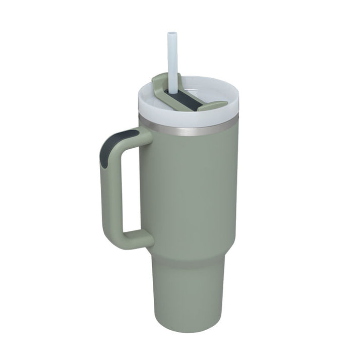 Termosmugg 1200 ml med handtag och sugrör, rostfritt stål, läckagesäker