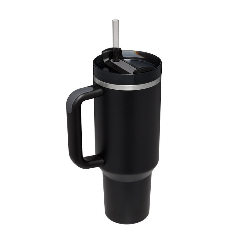 Termosmugg 1200 ml med handtag och sugrör, rostfritt stål, läckagesäker