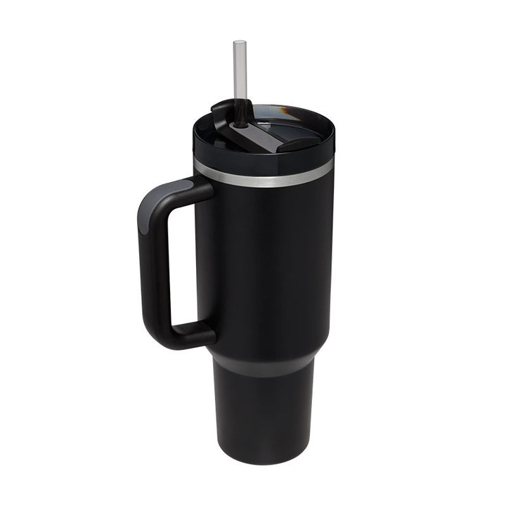Termosmugg 1200 ml med handtag och sugrör, rostfritt stål, läckagesäker