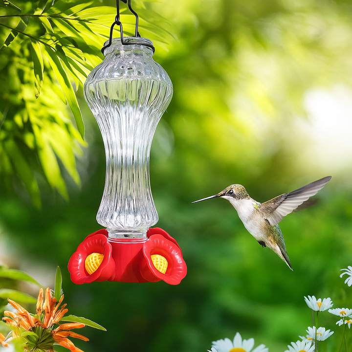 Blommor Glas Kolibri Matare Med Myrmoat
