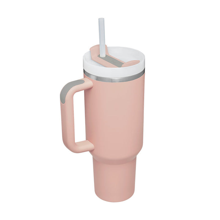 Termosmugg 1200 ml med handtag och sugrör, rostfritt stål, läckagesäker