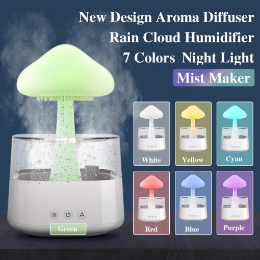 2-i-1 Skrivbordslampa Luftfuktare Regnmoln Aromaterapi Eterisk Olja Zen Diffuser &amp; Regnande Moln Nattlampa Svamp Lampa