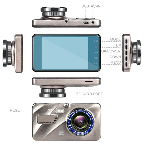 Trådlös Fram- och Bak Dash Cam Dashboardkamera för Bil med Nattseende