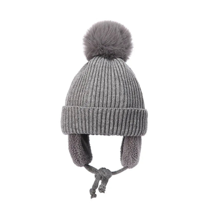 Barnens Stickade Beanie Vintermössa med Öronlappar