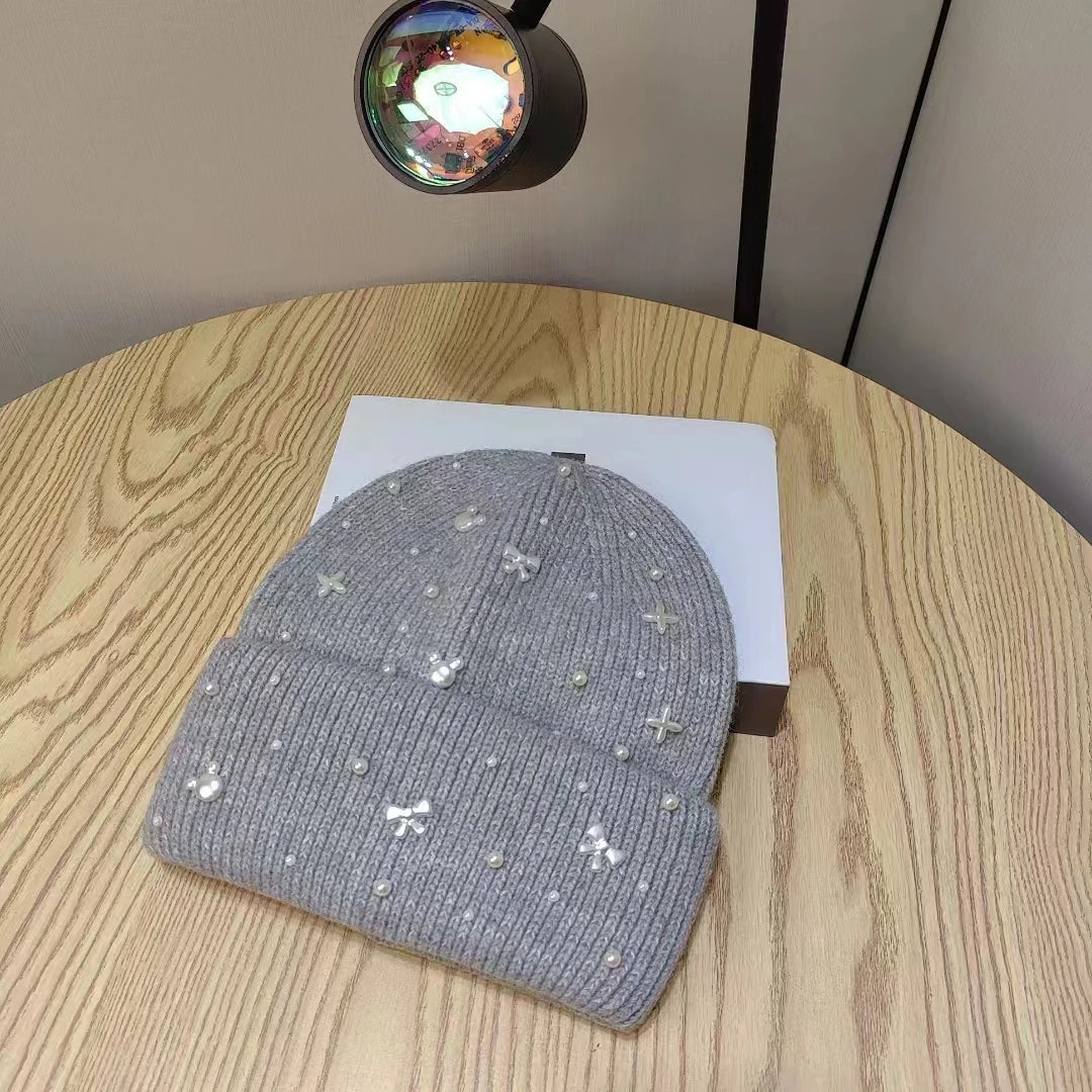 Pärlaccent Stickad Beanie Vinterhatt