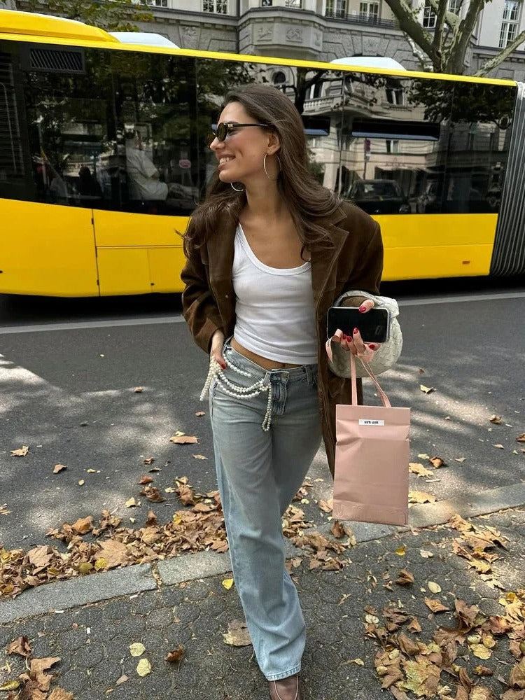 Elegant brun mockajacka för kvinnor