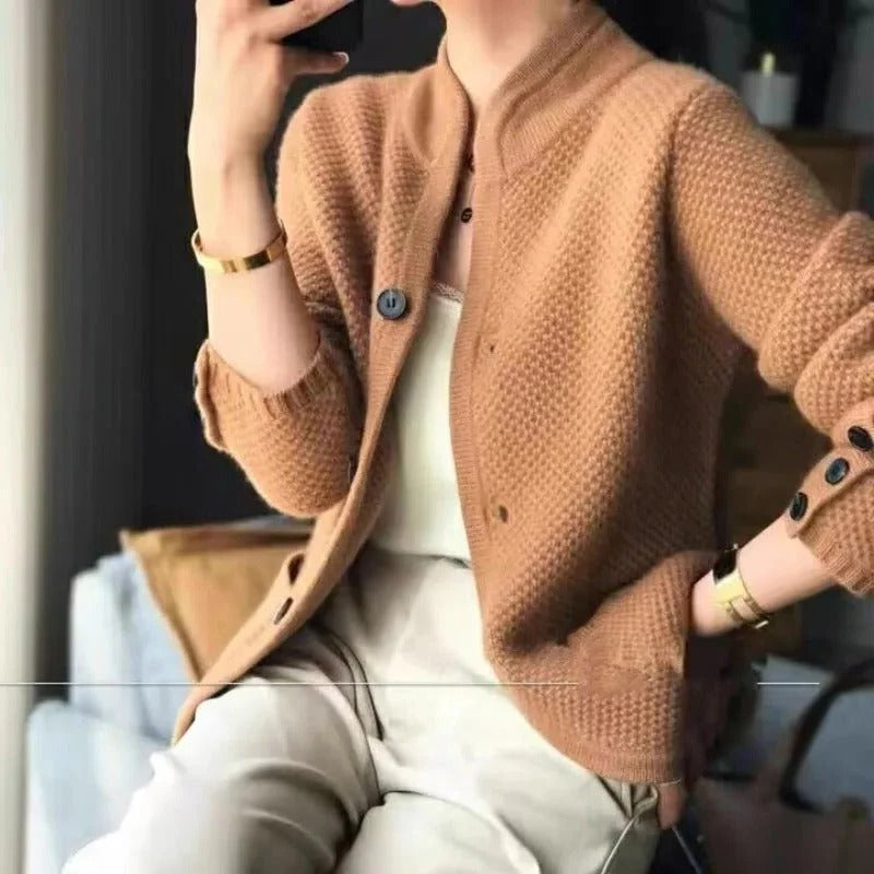 Mjuk Knappl Blazer - Strukturerad Stickning