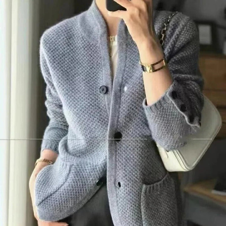 Mjuk Knappl Blazer - Strukturerad Stickning