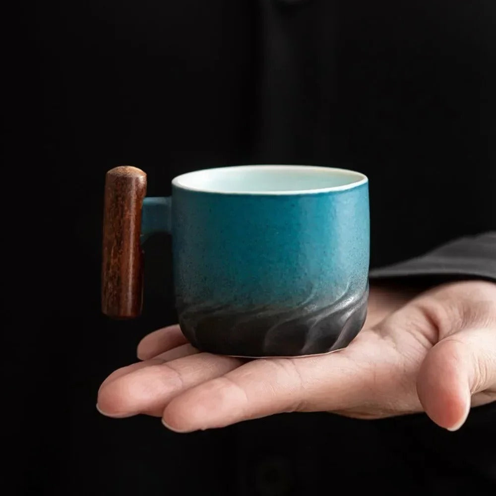 Vintage Espresso Koppar Med Trähandtag