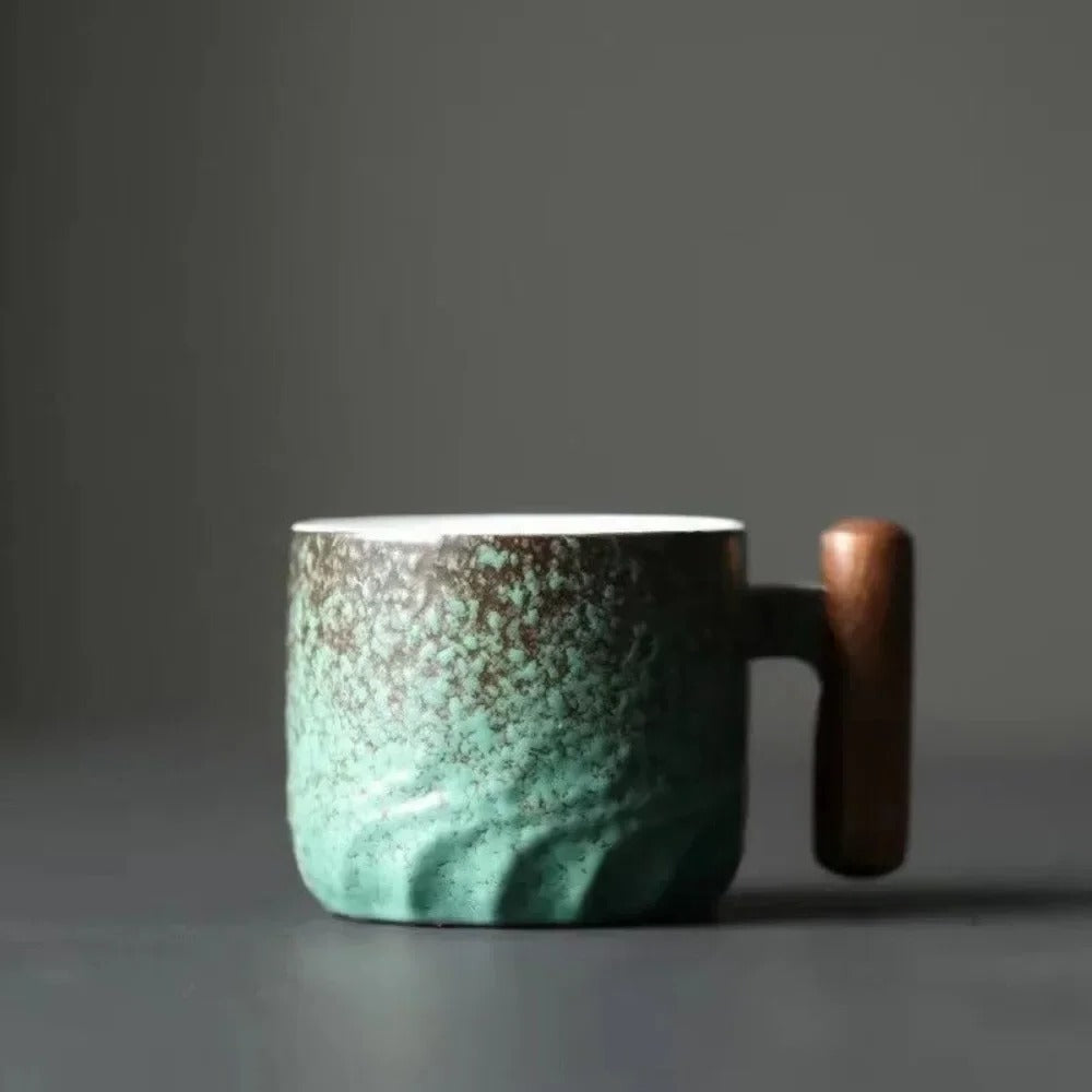 Vintage Espresso Koppar Med Trähandtag
