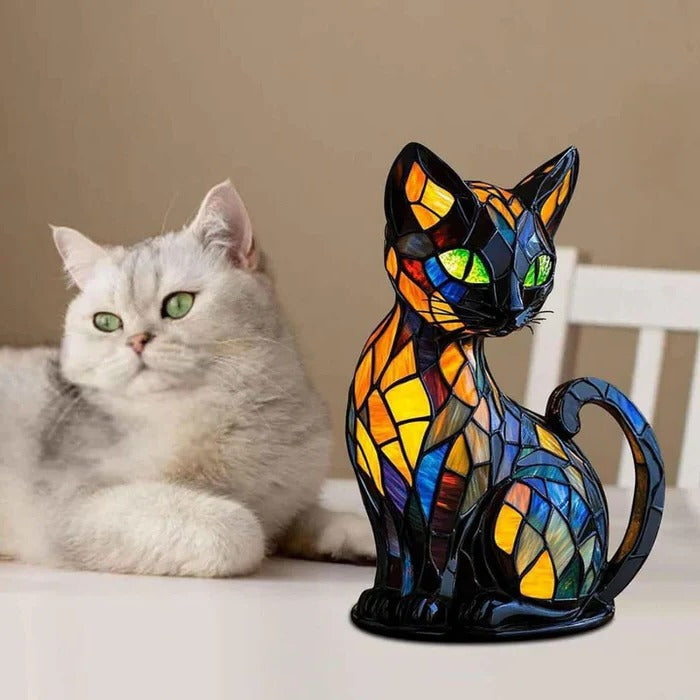 Färgat Glas Katt Bordslampa