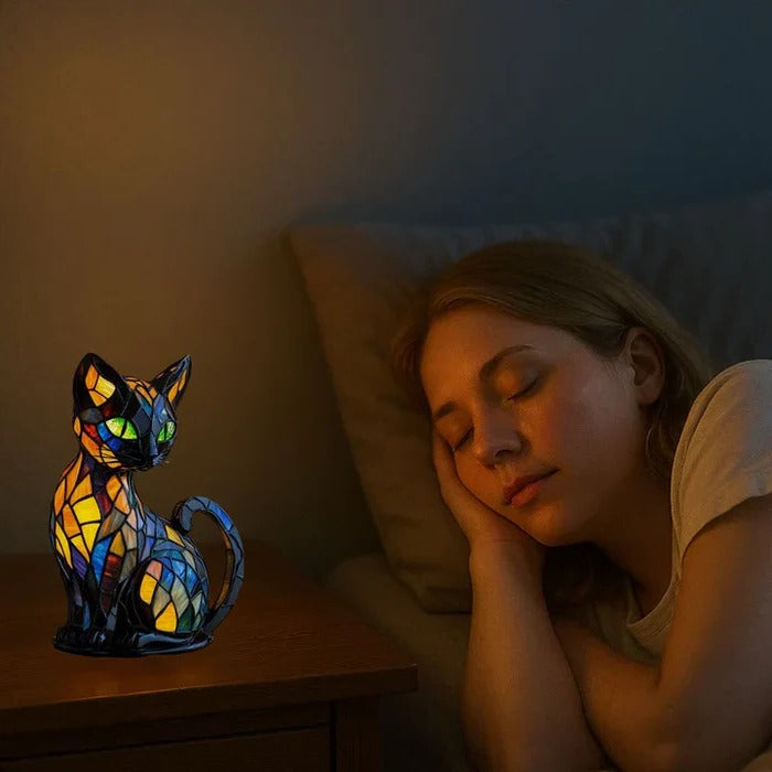 Färgat Glas Katt Bordslampa