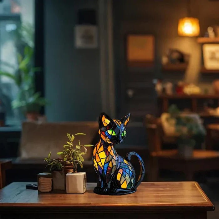 Färgat Glas Katt Bordslampa