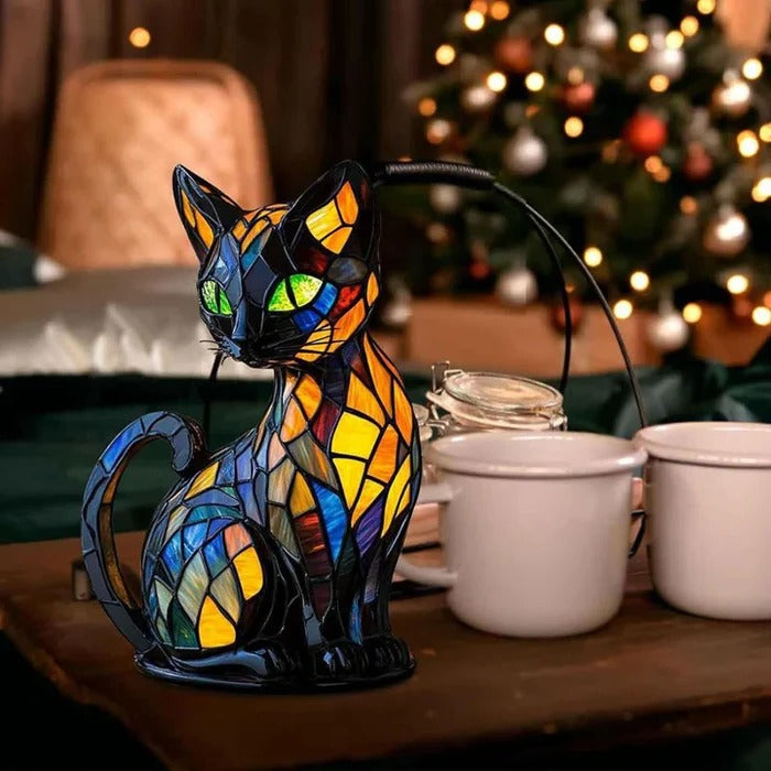 Färgat Glas Katt Bordslampa