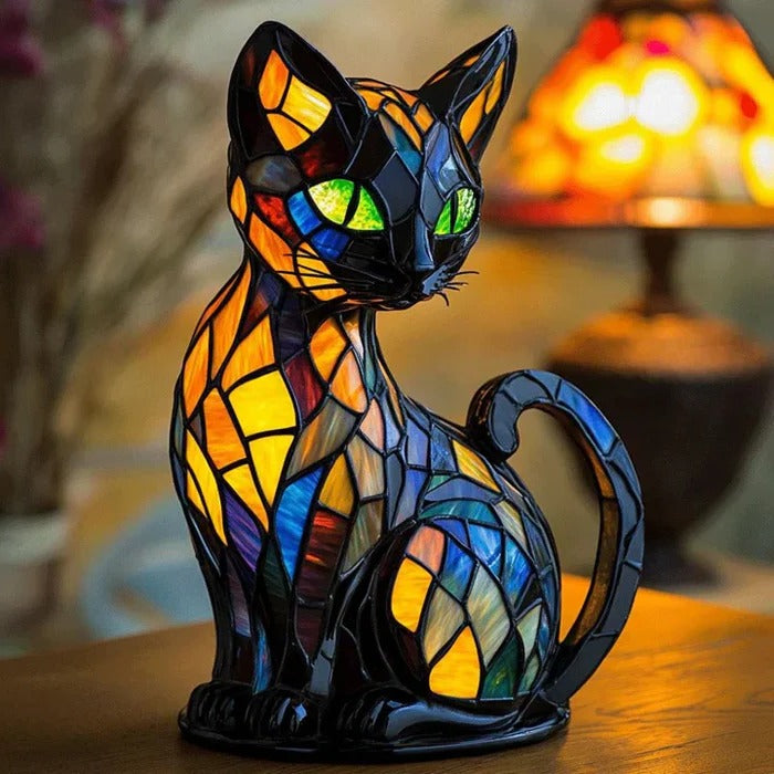 Färgat Glas Katt Bordslampa