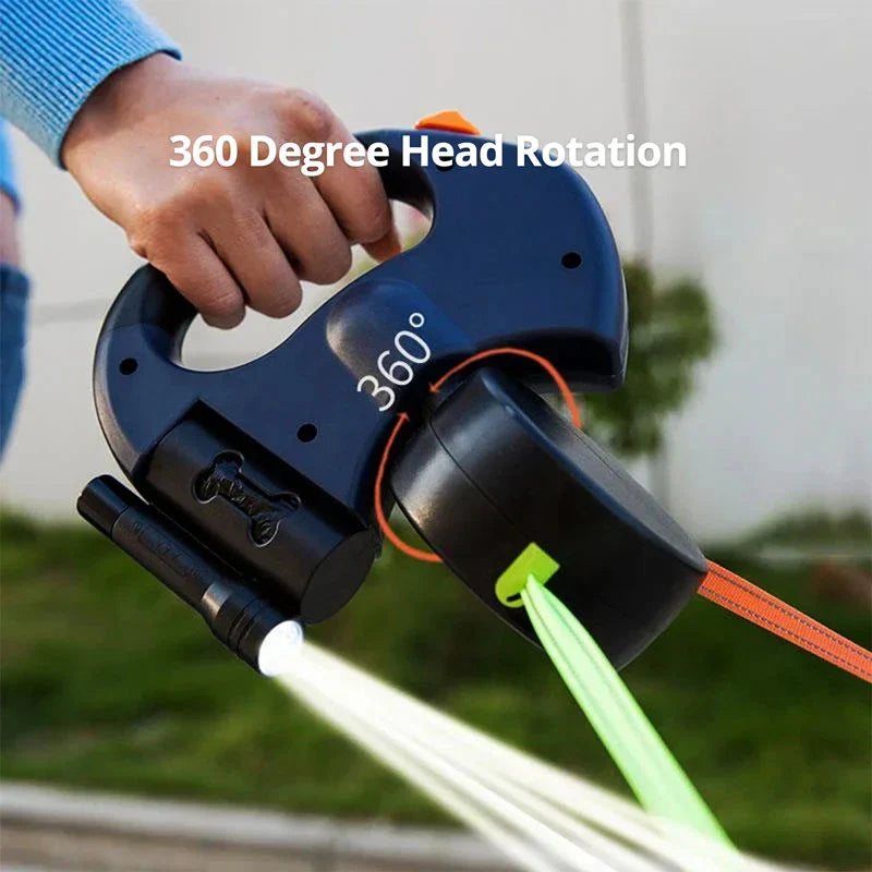 Dubbel Hundkoppel med Ficklampa &amp; Avfallspåse