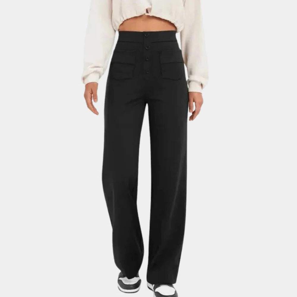 Avslappnade högmidjade byxor för kvinnor