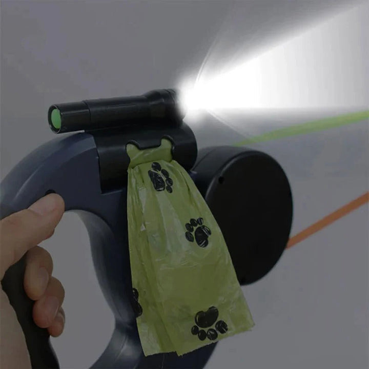 Dubbel Hundkoppel med Ficklampa &amp; Avfallspåse