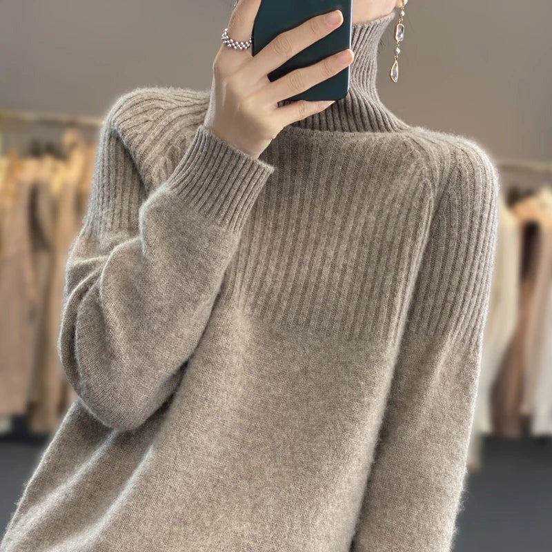 Kvinnors Cashmere Tröja Med Hög Krage