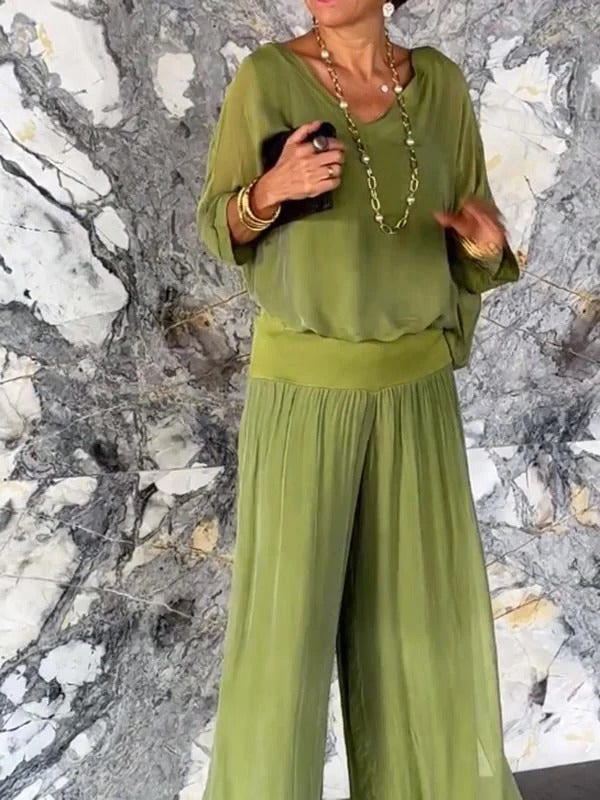 Elegant tvådelad chiffongbyxa med vida ben