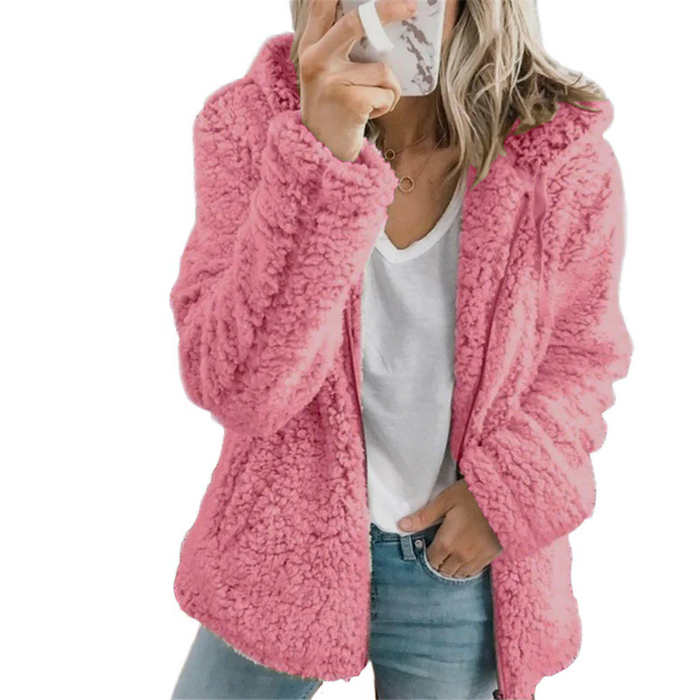 Elegant Björn Teddy Fleece Kappa: Mjuk Fleece Kappa med Fickor och Dragkedja