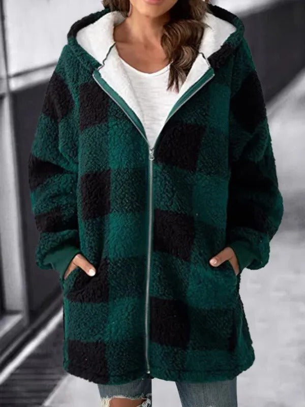 Kvinnors Oversized Hoodie Rutig Lös Kappa