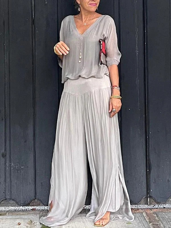 Elegant tvådelad chiffongbyxa med vida ben